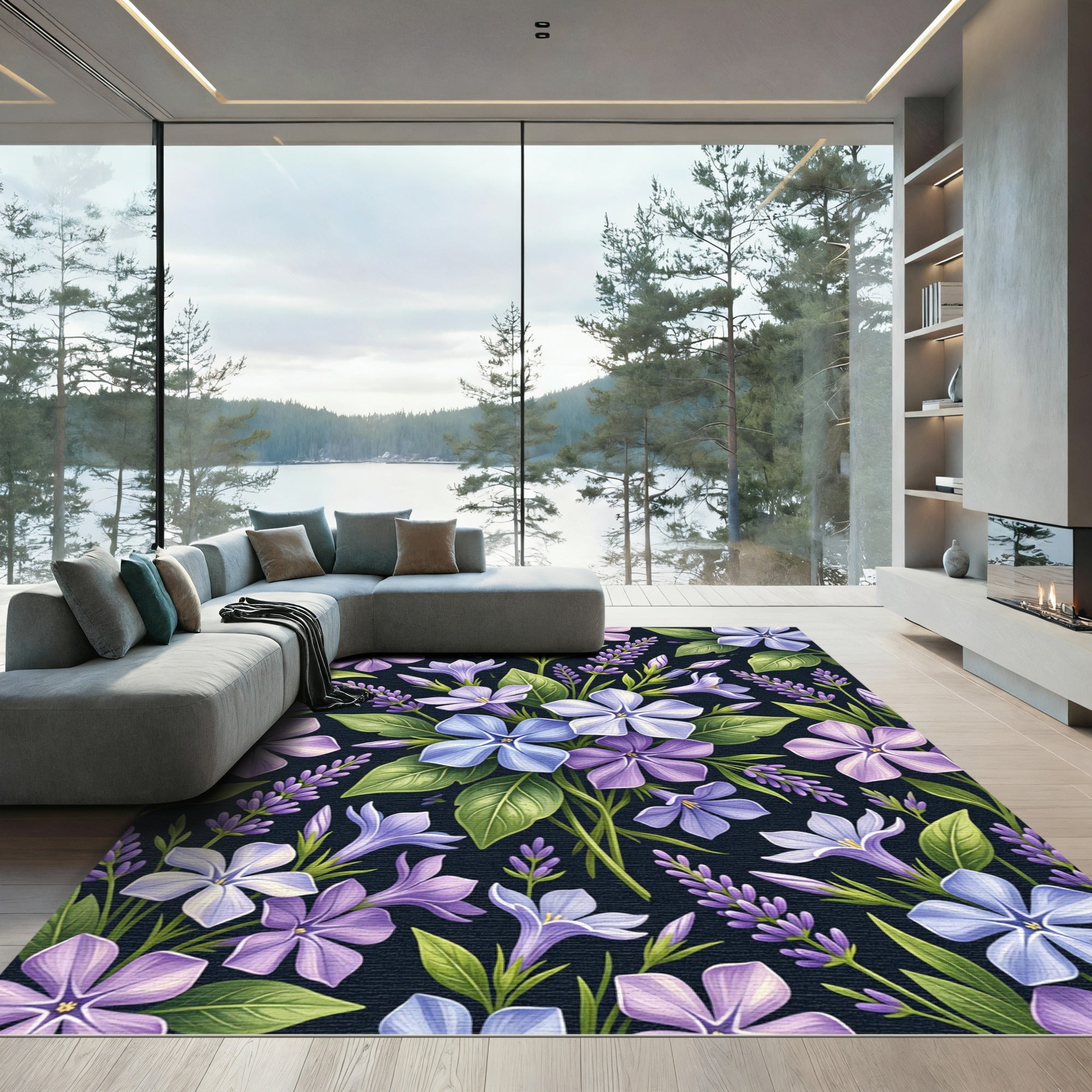 Lavender Periwinkle Floral Meadow Arrangement Rug