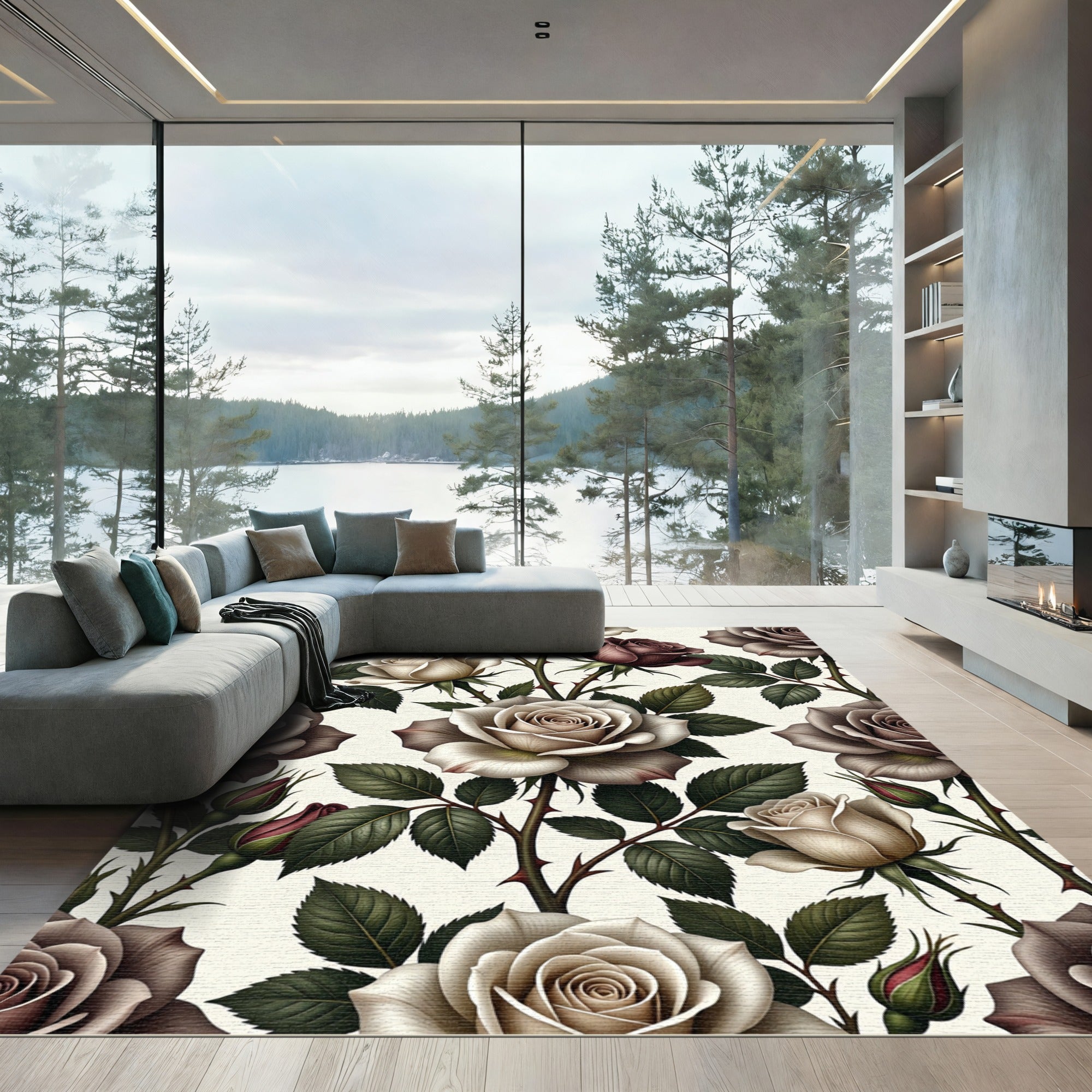 Vintage Sepia Tone Rose Garden Rug