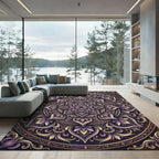 Ornate Violet Gold Floral Mandala Rug