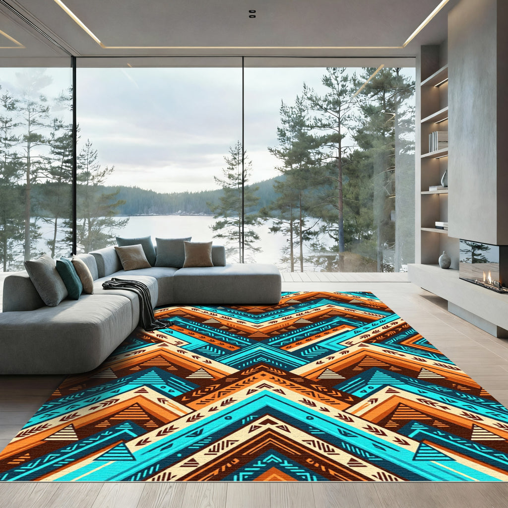 Vibrant Geometric Chevron Boho Aztec Art Rug