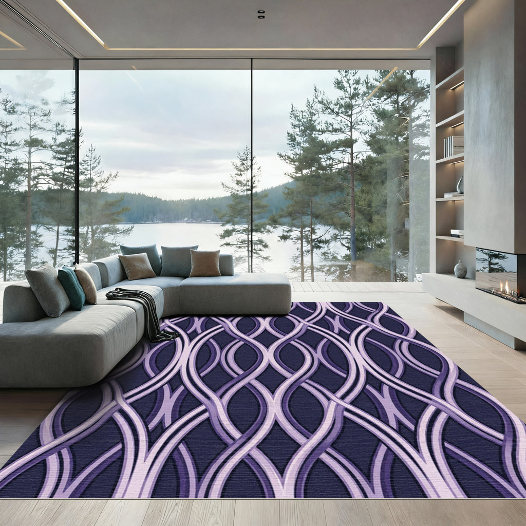 Sophisticated Plum Curved Interlaced Lattice Rug