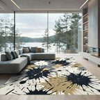 Modern Black and Beige Ink Splatter Rug