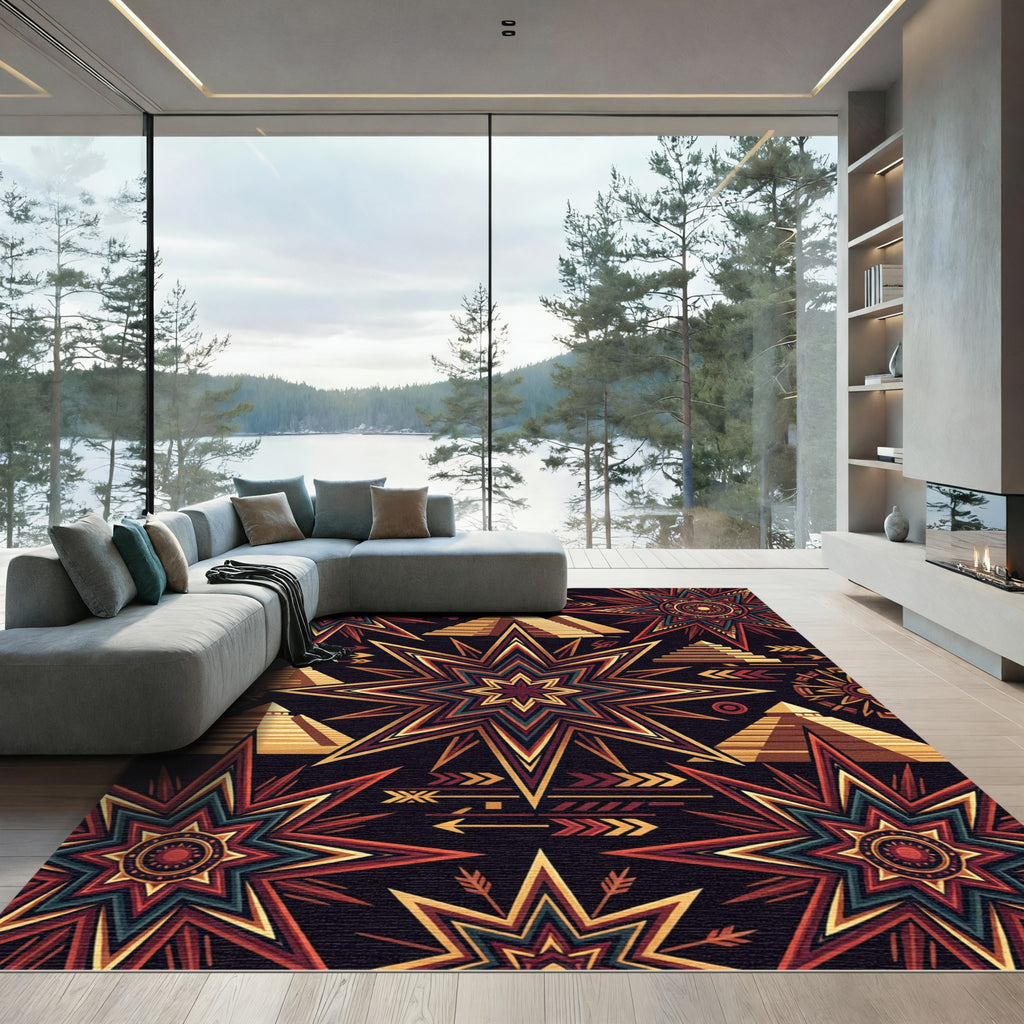 Geometric Aztec Star Pyramid Tapestry Rug