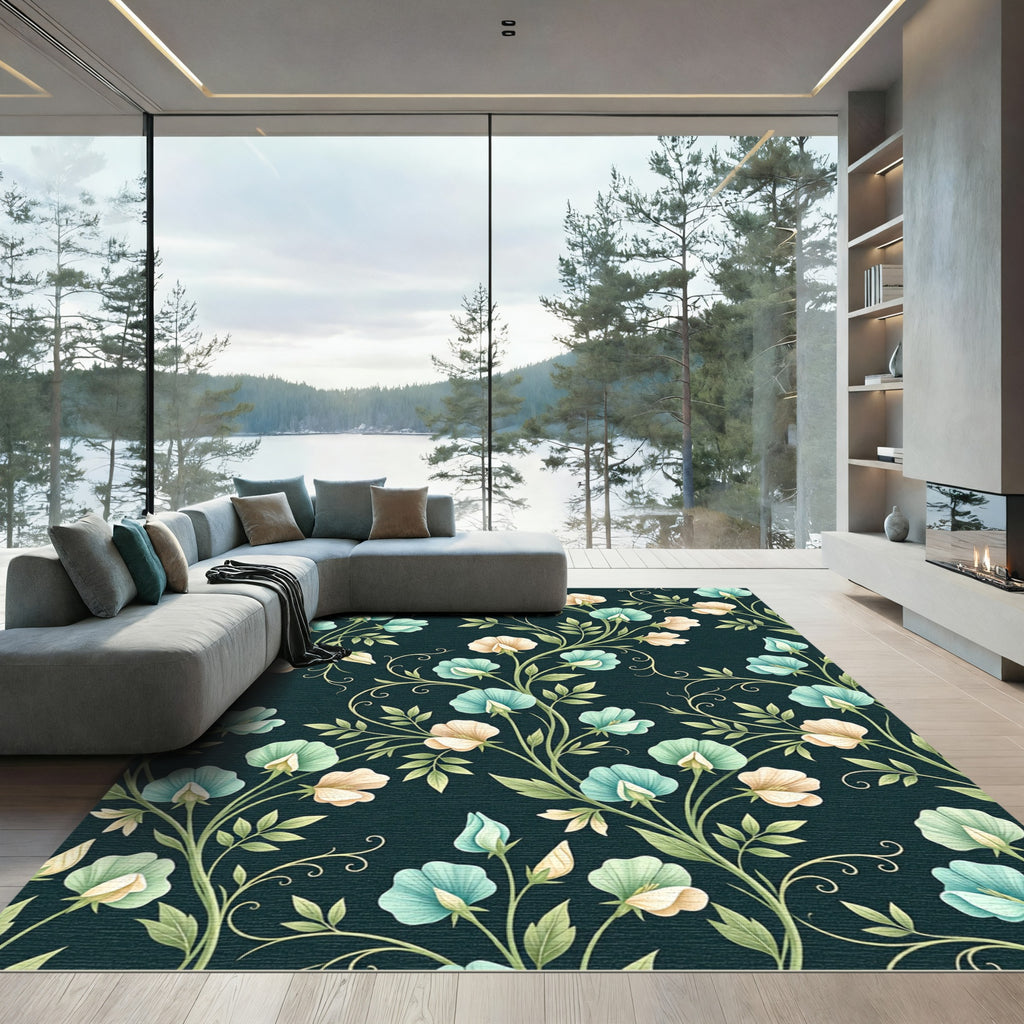 Sage and Cream Floral Botanical Vine Rug