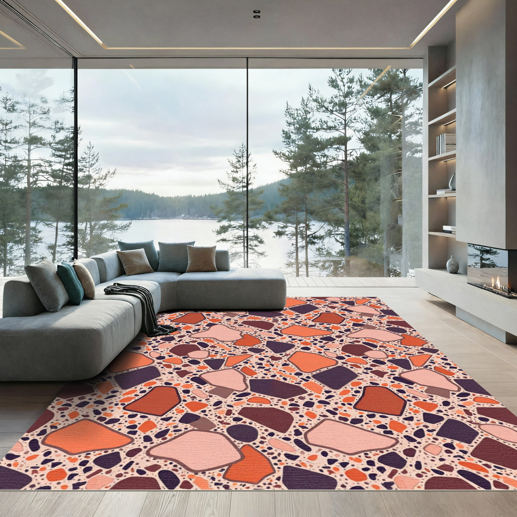Terracotta and Plum Modern Terrazzo Abstract Rug