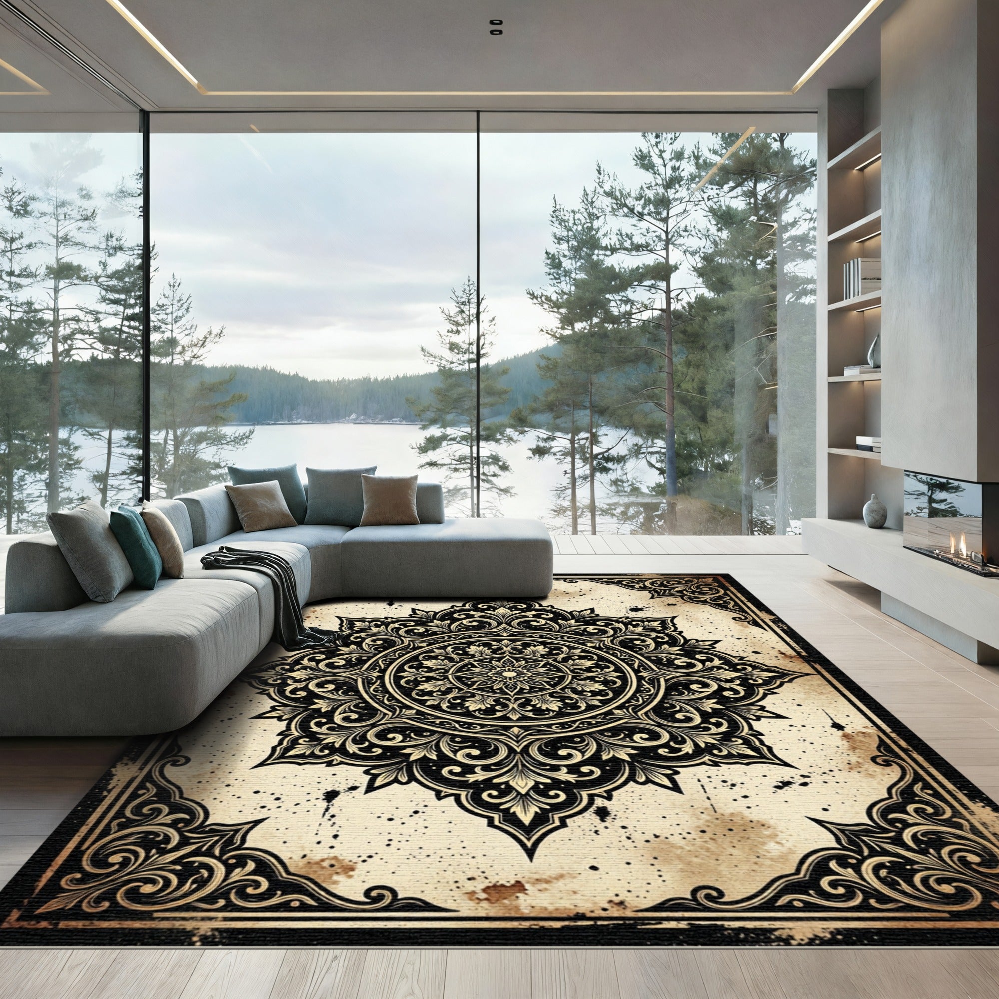 Vintage Gold Gilded Ornate Mandala Rug