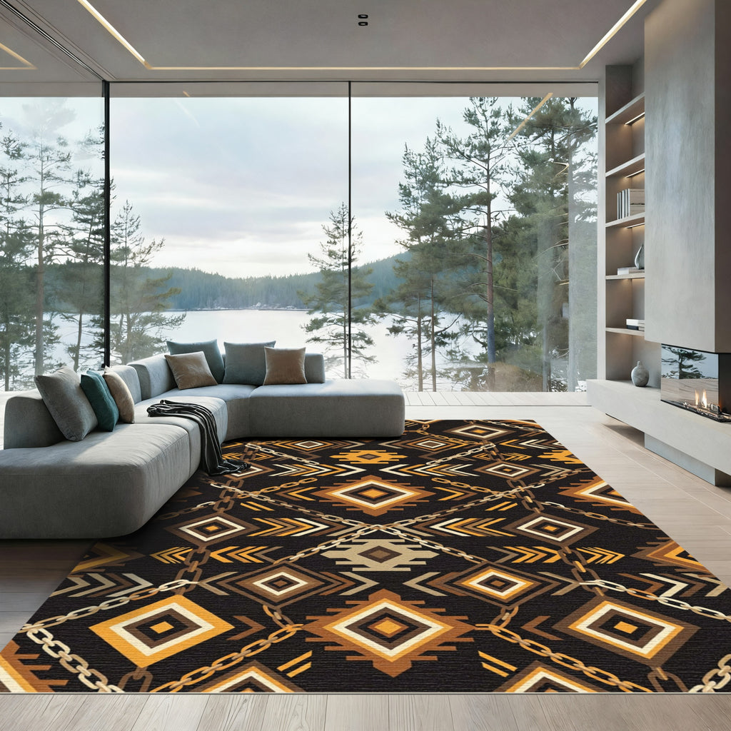 Golden Chain Earthy Tribal Diamond Area Rug