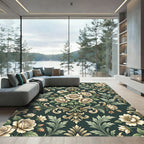 Victorian Cream Rose Damask Botanical Rug