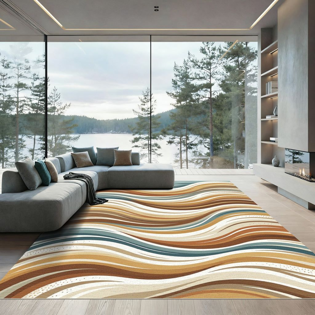Earthy Tones Wavy Stripes Accent Rug