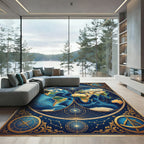 Celestial Globe Vintage Navigation Blue Gold Rug