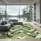 Sage Green Toile Chevron Landscape Scenery Rug