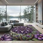 Radiant Violet Floral Mandala Art Rug