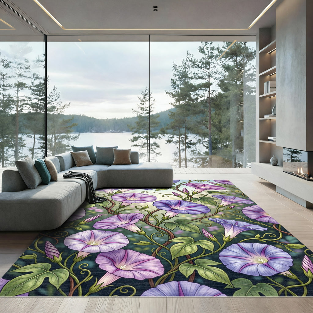 Enchanting Lavender Morning Glory Botanical Rug