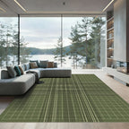 Olive Green Grid Stripe Composition Rug