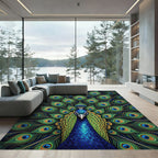 Vibrant Emerald Teal Peacock Feather Symmetry Rug