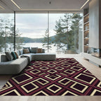 Geometric Maroon and Gold Interlocking Squares Rug