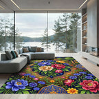 Vibrant Floral Garden Medallion Rug