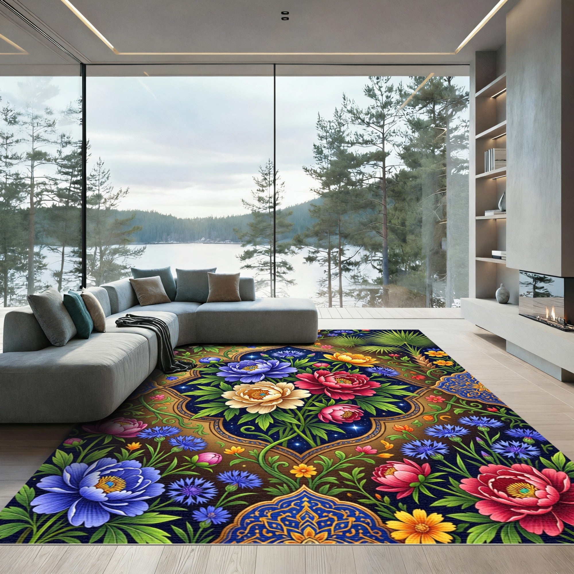 Vibrant Floral Garden Medallion Rug