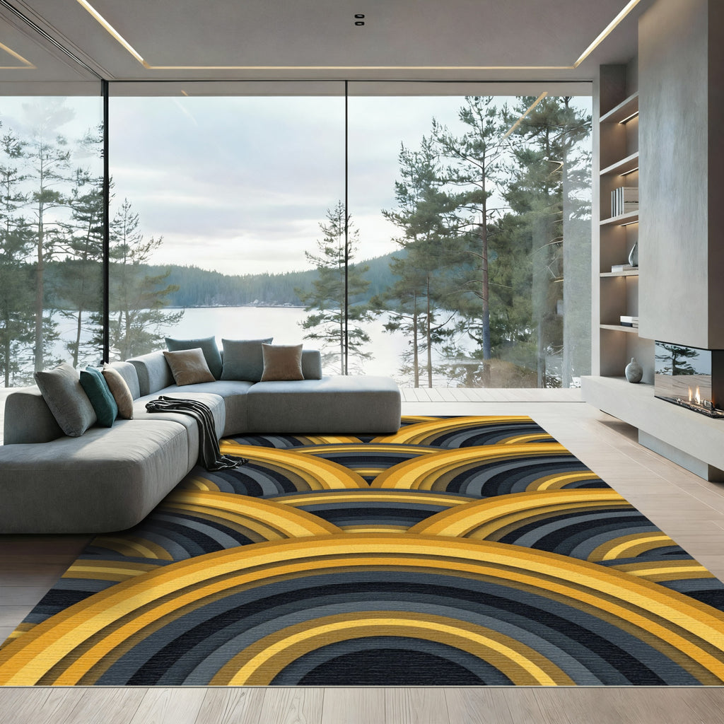 Layered Golden Arc Abstract Rug