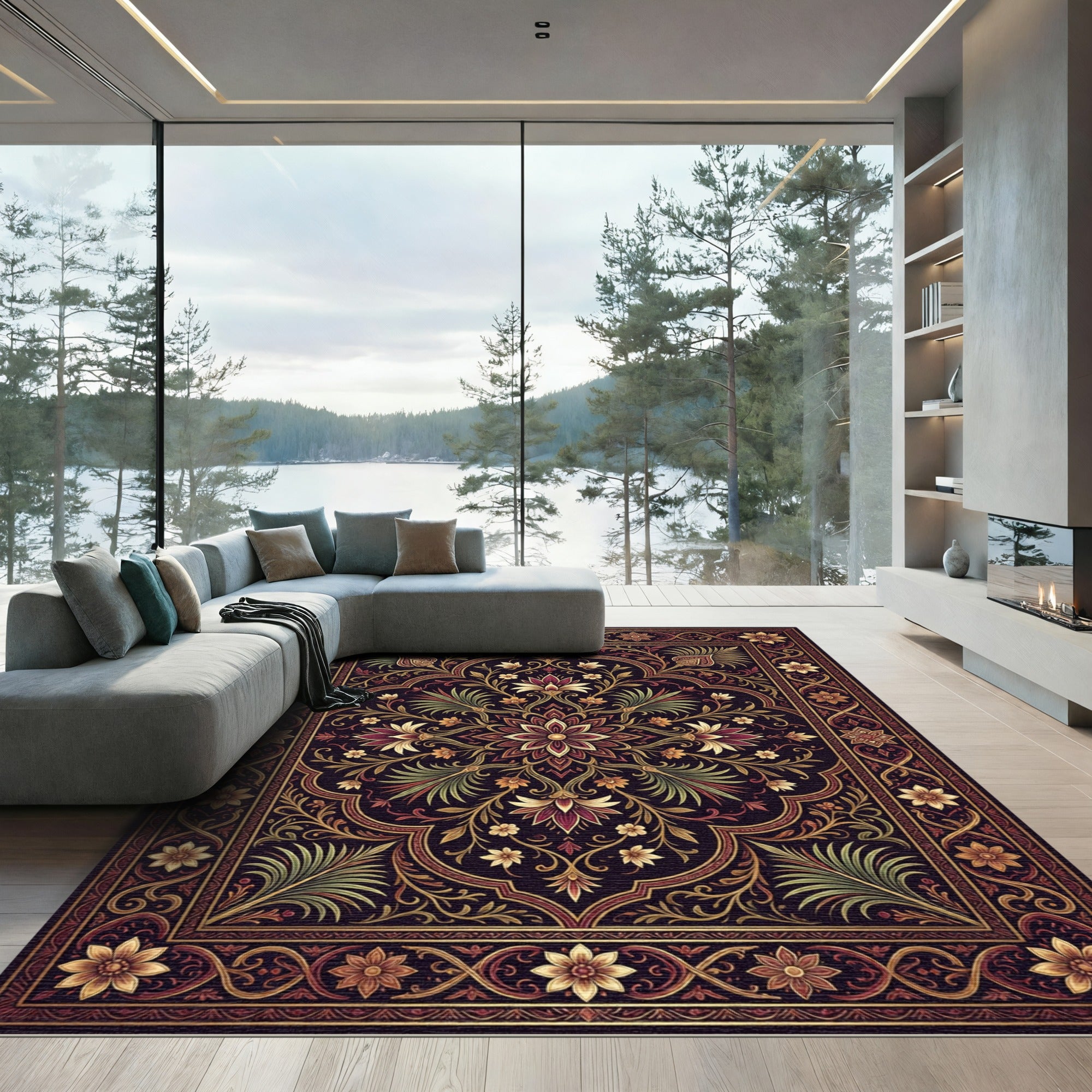 Ornate Dark Floral Mandala Floret Rug
