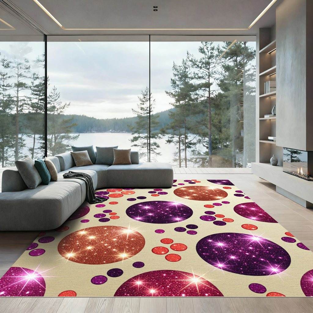 Glittering Circles Crimson Purple Gold Rug