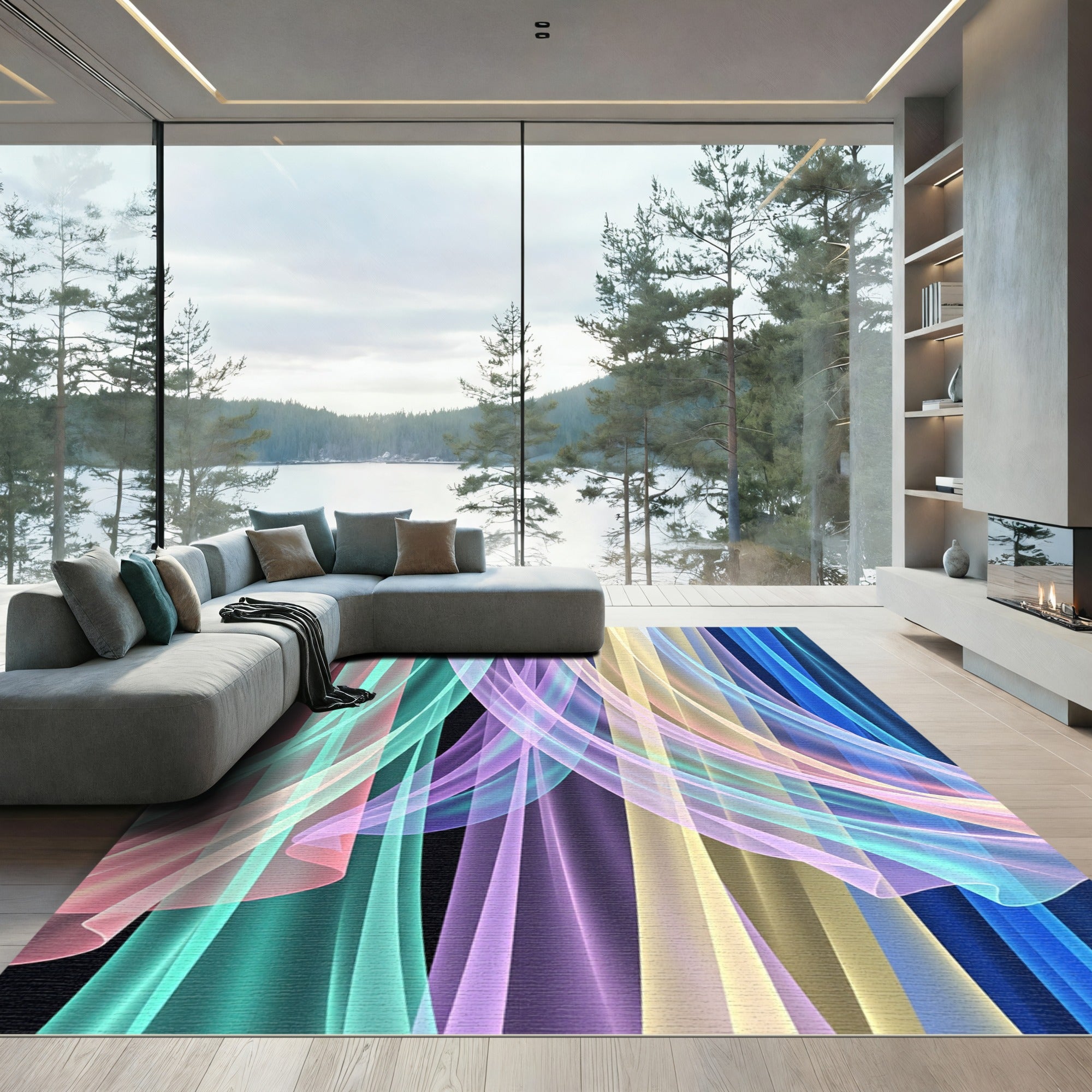 Ethereal Radiant Pastel Flowing Wave Abstract Rug