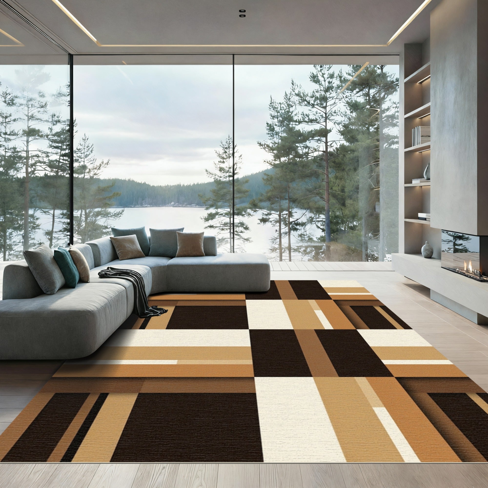Earthy Tone Geometric Block Rug