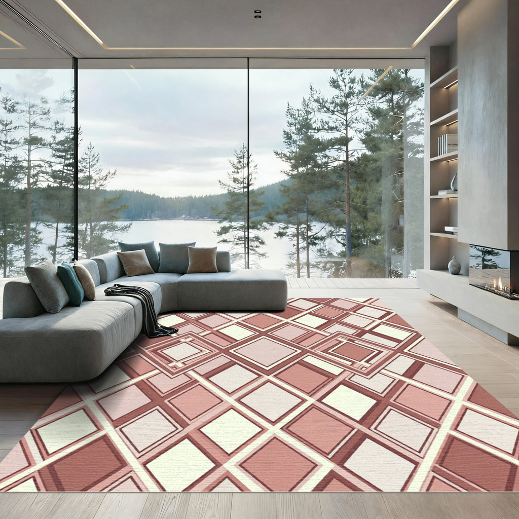 Rose Gold Geometric Layered Diamonds Rug