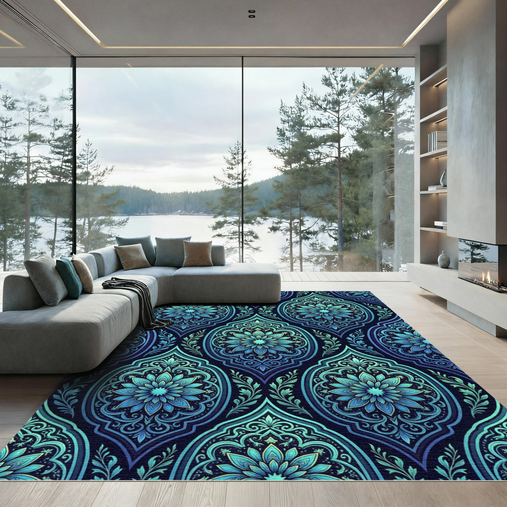 Oceanic Teal Medallion Floral Rug