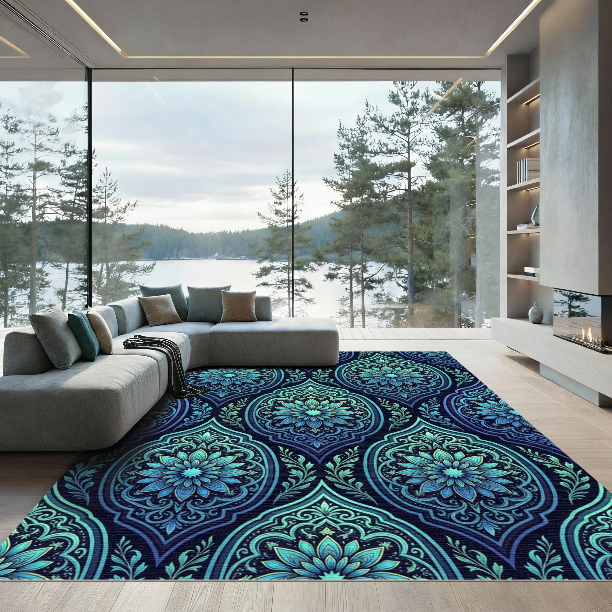 Oceanic Teal Medallion Floral Rug