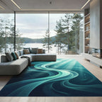 Deep Teal Swirling Water Ribbons Rug