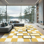 Modern Mustard Gold Geometric Chessboard Rug