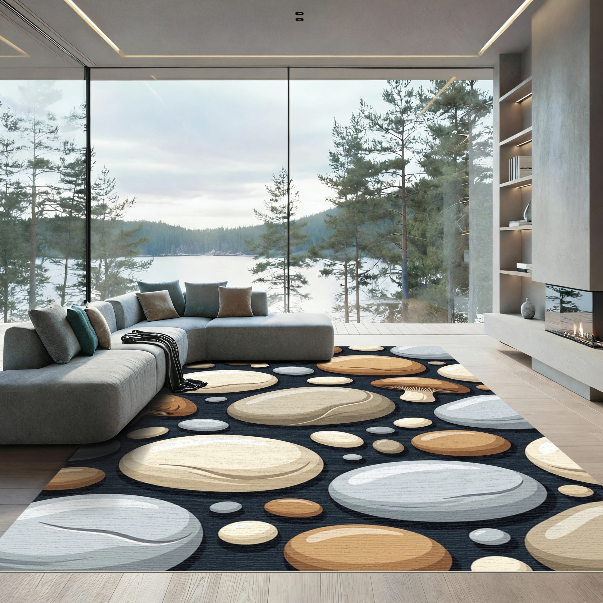 Rounded Pebbles Mushroom Collection Rug