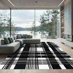 Bold Black White Plaid Lines Rug