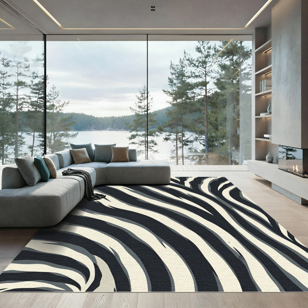 Modern Black and Ivory Zebra Sweep Rug