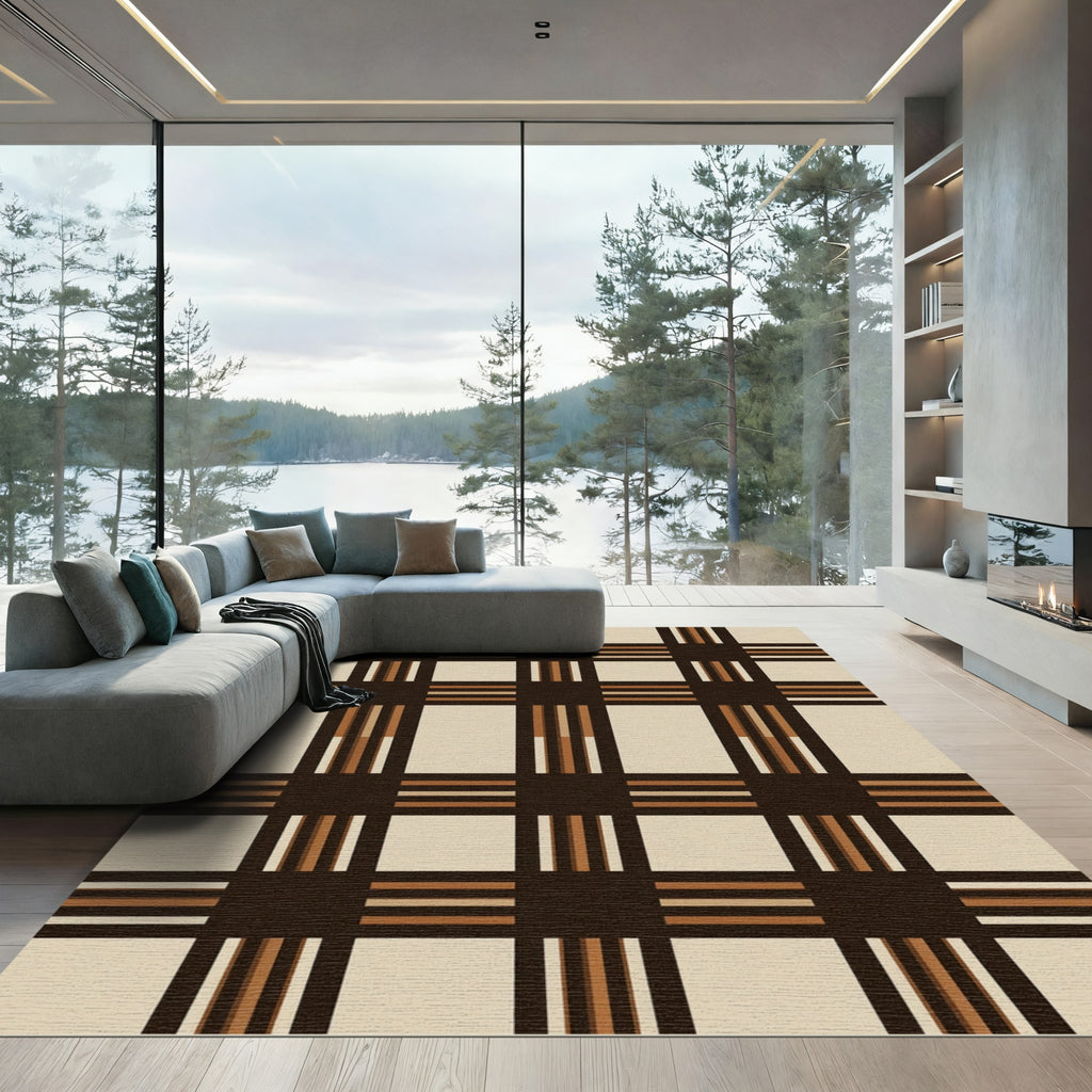 Cocoa Brown Plaid Lattice Squares Rug