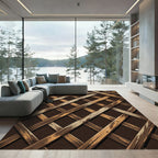 Rustic Wood Lattice Geometric Grid Rug