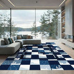 Midnight Winter Forest Checkerboard Grid Rug