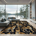 Golden Leopard Art Deco Floral Rug
