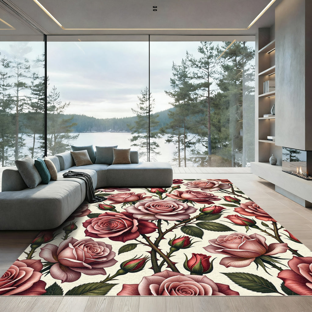 Romantic Dusty Rose Floral Bouquet Rug
