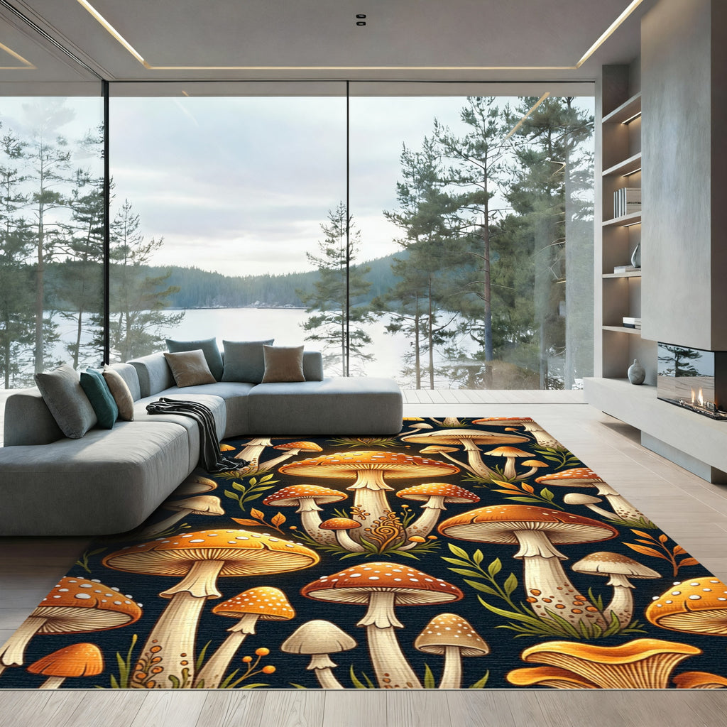 Glowing Toadstool Mushroom Forest Illustration Rug