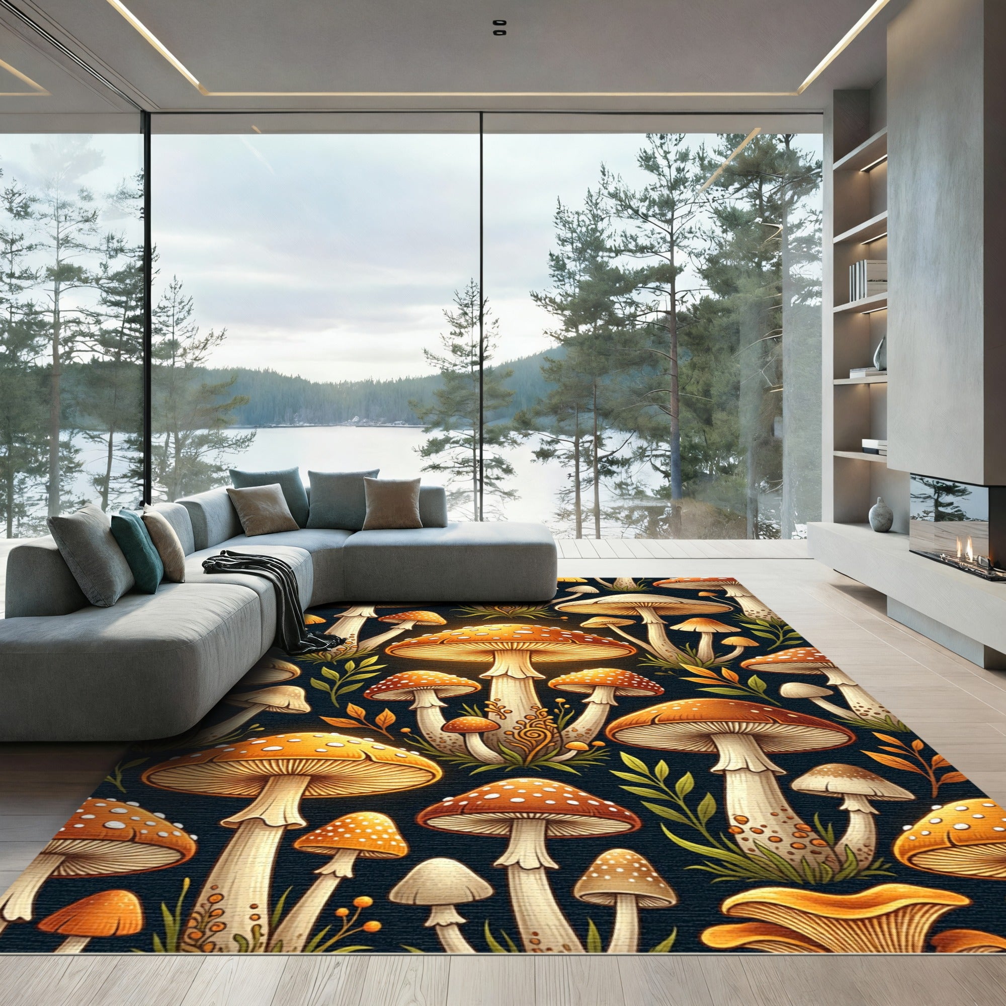 Glowing Toadstool Mushroom Forest Illustration Rug