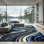 Abstract Navy Winding Road Curves Rug