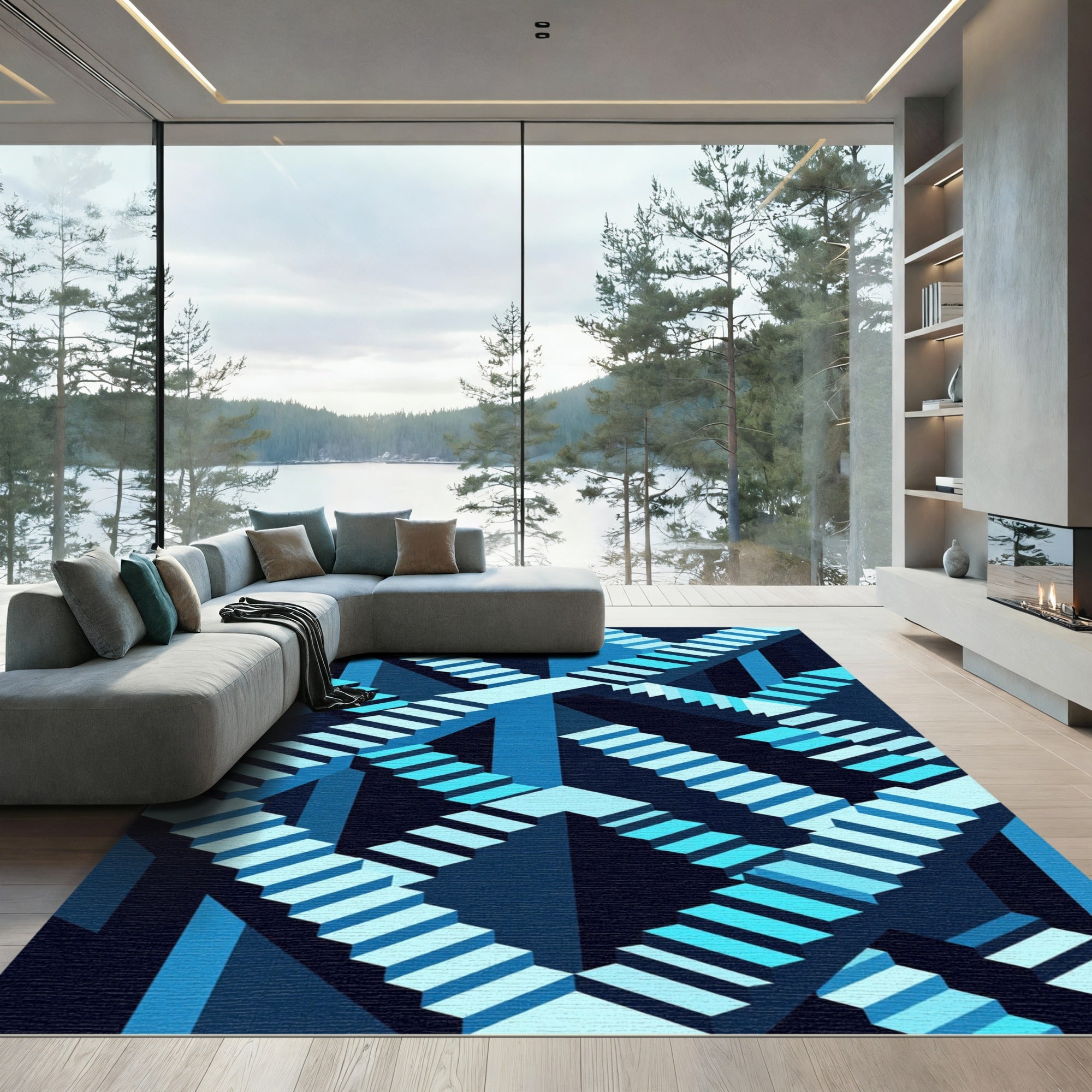 Escher Infinite Blue Stairs Rug