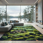 Rustic Green Rolling Hills Landscape Rug