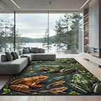 Whimsical Green Frog Pond Wildlife Rug
