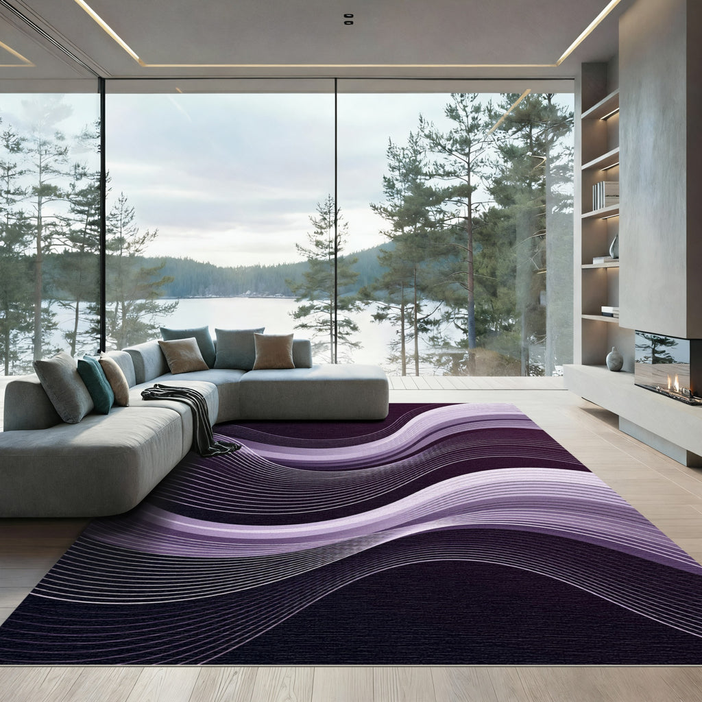 Modern Purple Flowing Abstract Wave Rug