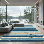 Distressed Blue and Beige Horizontal Stripe Rug