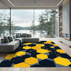 Modern Yellow and Charcoal Constellation Hexagons Rug