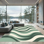 Modern Sage Green Wavy Abstract Rug